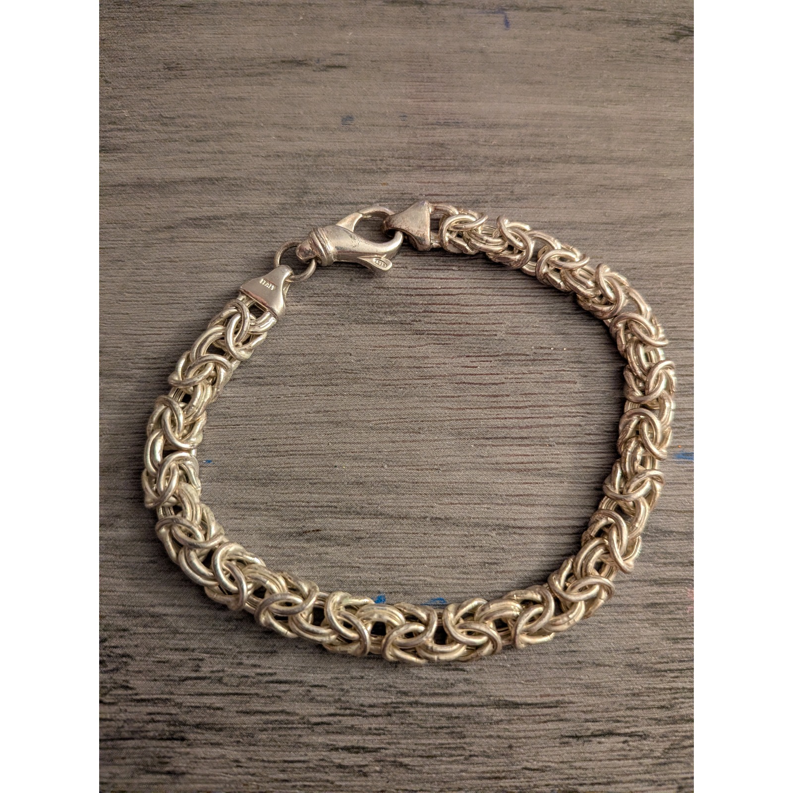 Vintage Italian Sterling Silver 925 Byzantine Chain Bracelet Woven Link Lobster